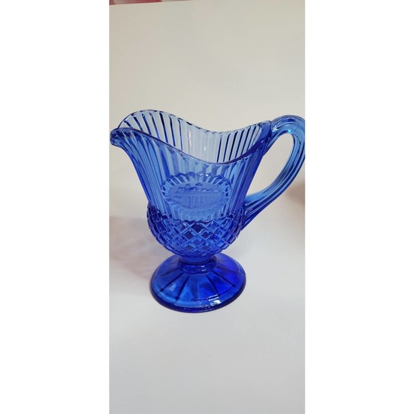 Vintage Fostoria For Avon Mount Vernon Cobalt Blue Glass Pitcher 6” - Picture 2 of 2